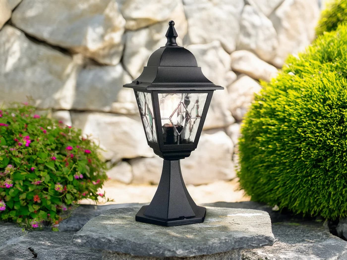 Elstead LIGHTING LED Sockelleuchte Schwarz Bleiglas Landhausstil