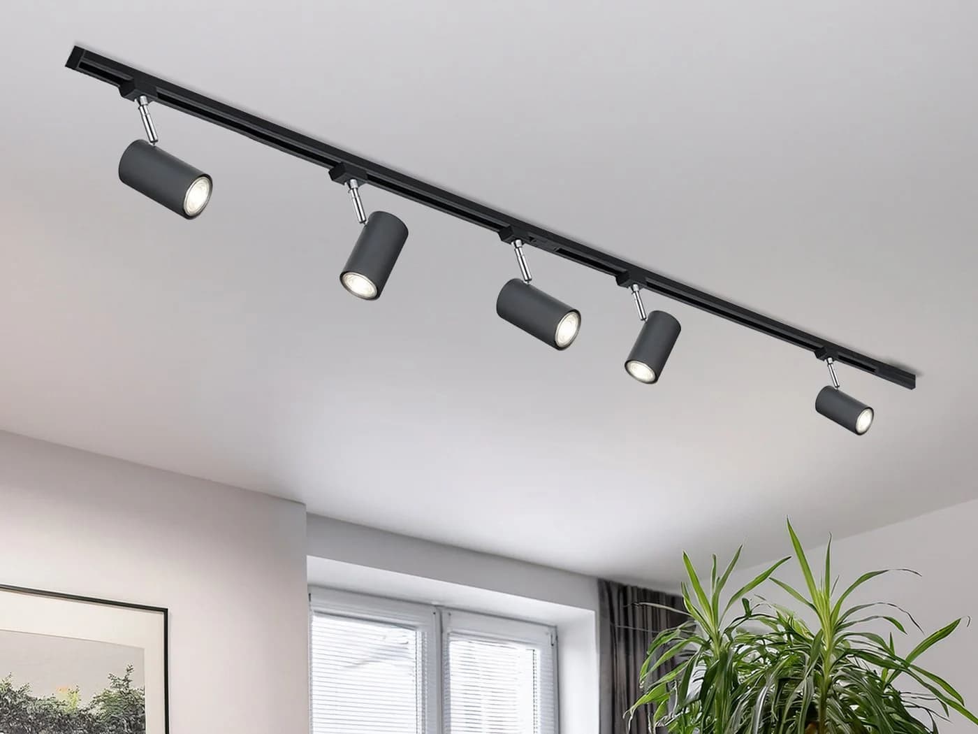 TRIO 2-Phasen Lichtschienensystem Set Schwarz mit 5 Strahlern