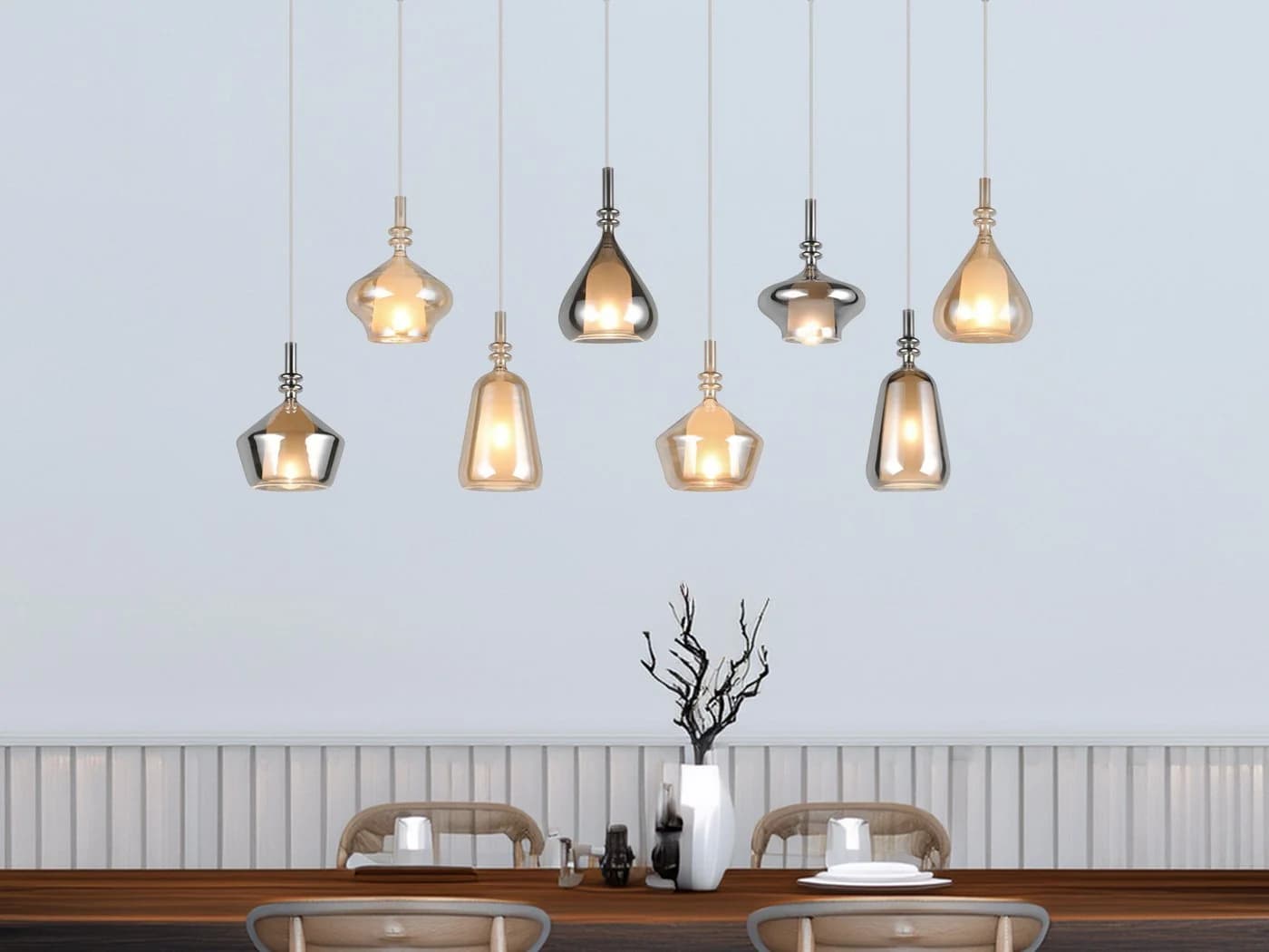 TRIO Leuchten LED Pendelleuchte 8-flammig Glas Dimmfunktion Warmweiß