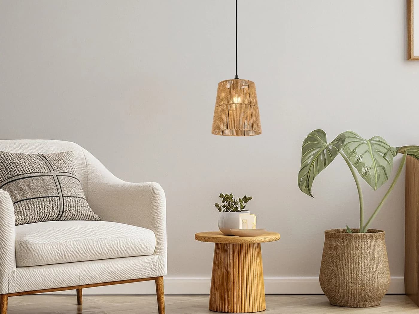 Reality Leuchten LED Pendelleuchte Papiergarn Boho Style