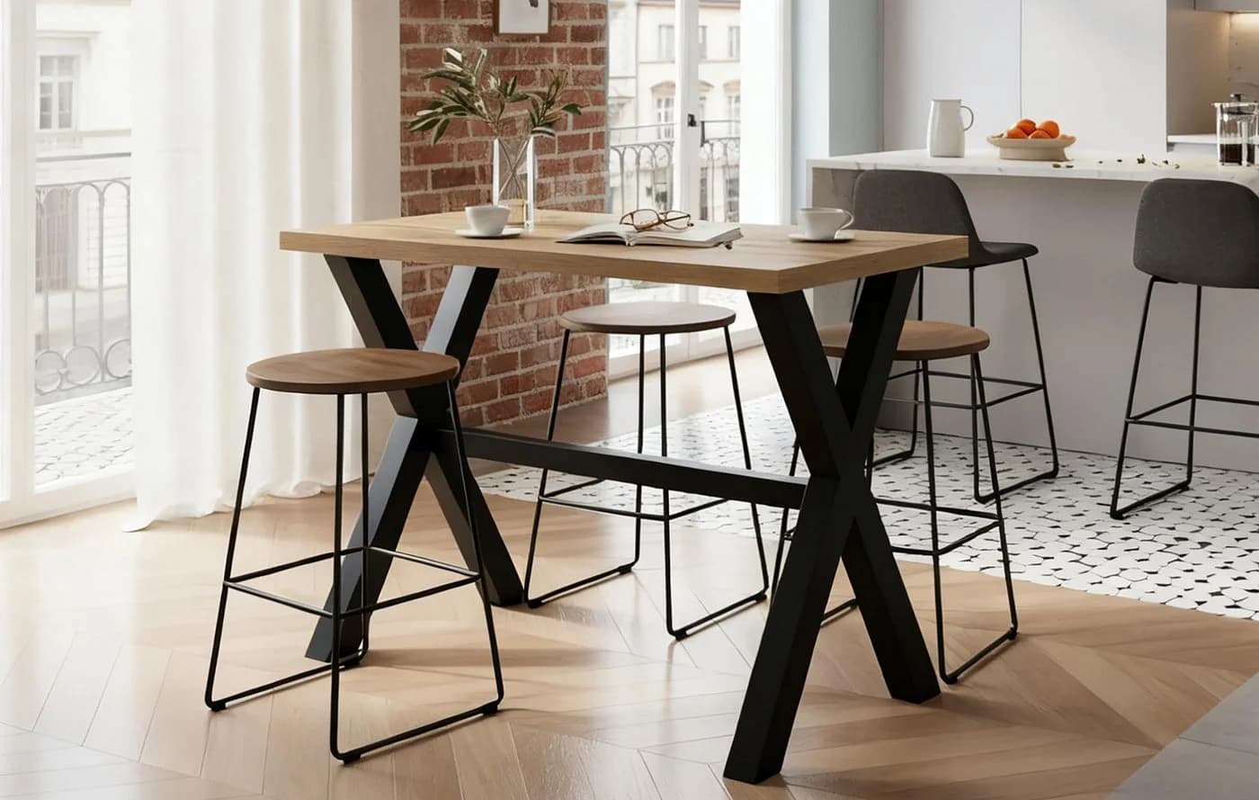 DUBI Möbel Bartisch LOTTE Industrieller Stil Metallgestell Holzplatte