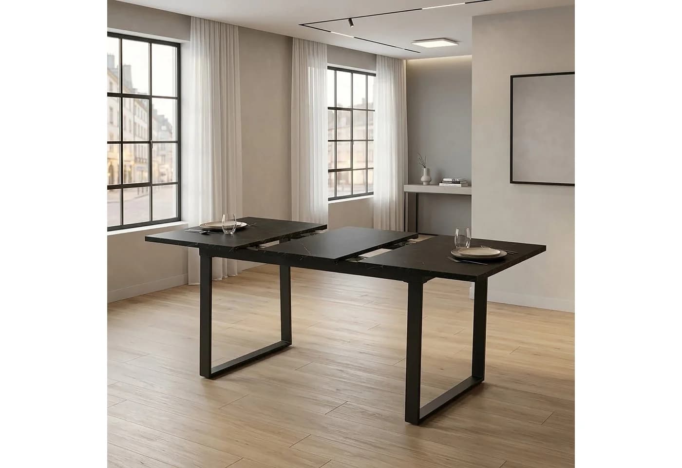 B&D home Esstisch LARS, ausziehbar, Metallgestell Schwarz/Weiß