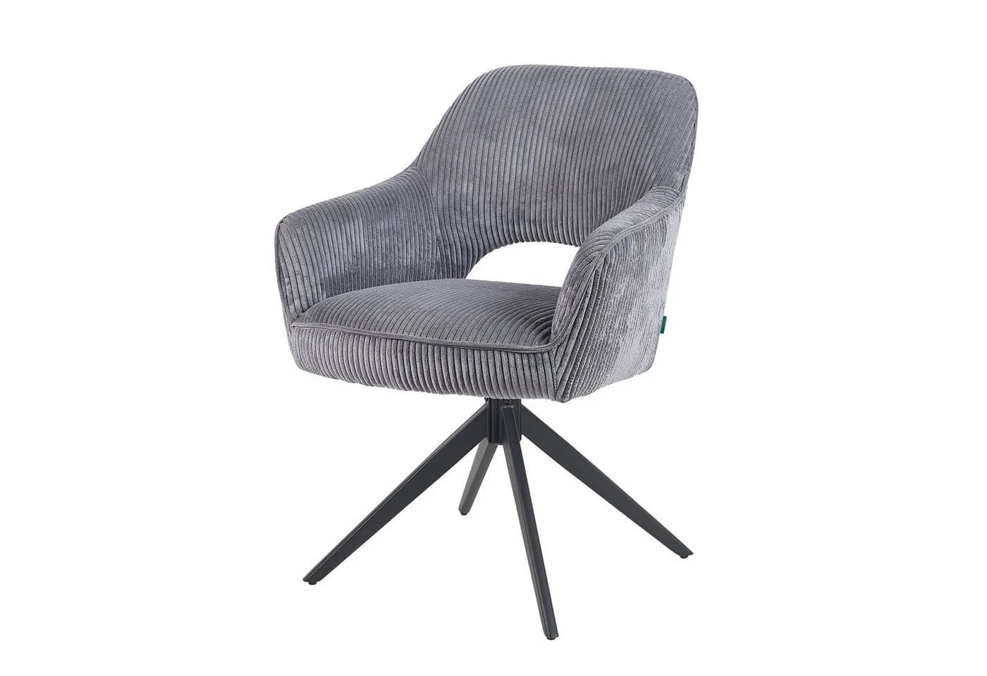 DUBI Möbel Polsterstuhl Mika-Nils Grau Cord 360° drehbar 2er-Set