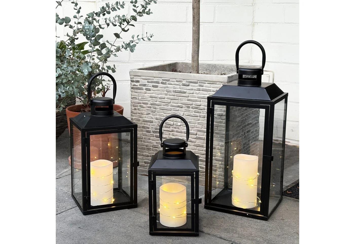 Mojawo Laterne 3er Gartenlaternen Metall Windlicht Schwarz