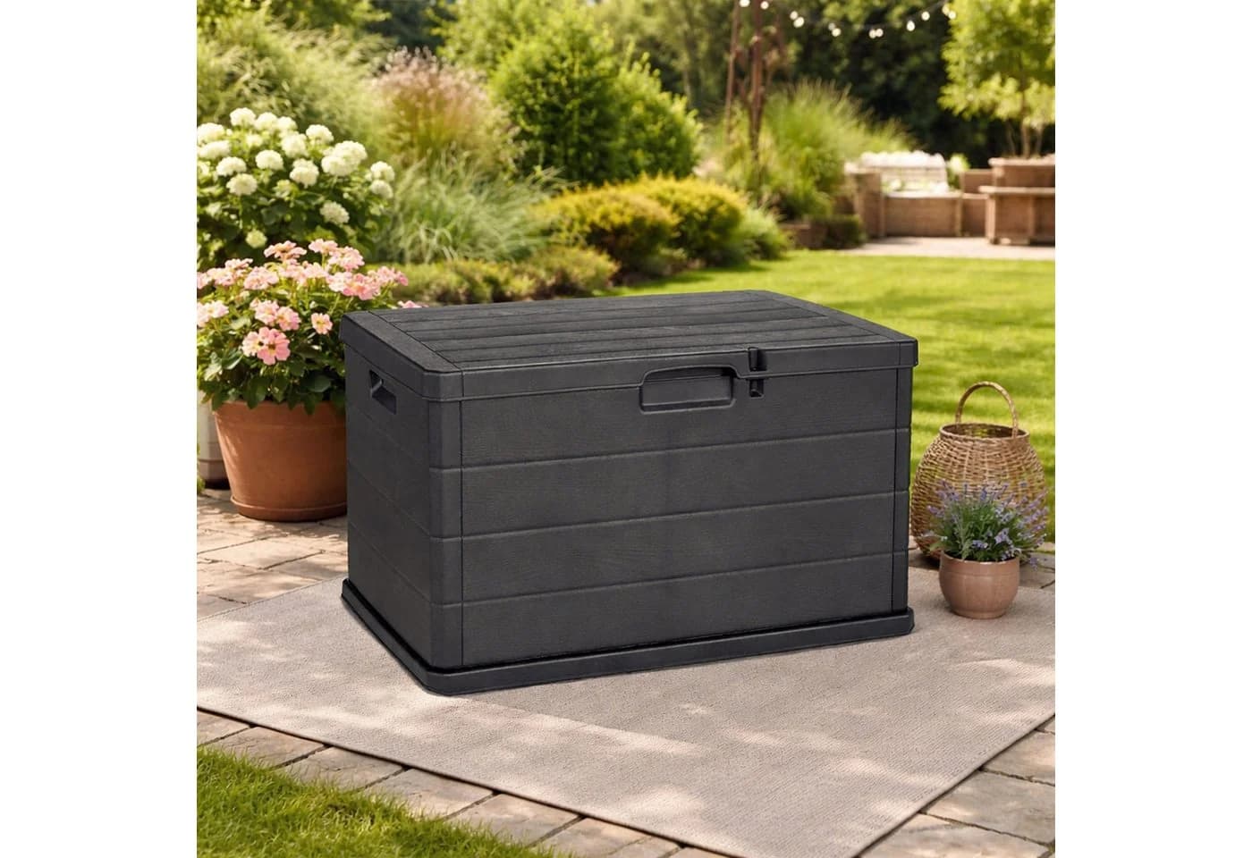 Mojawo Auflagenbox Kissenbox Sitzbank Anthrazit Kunststoff 170L