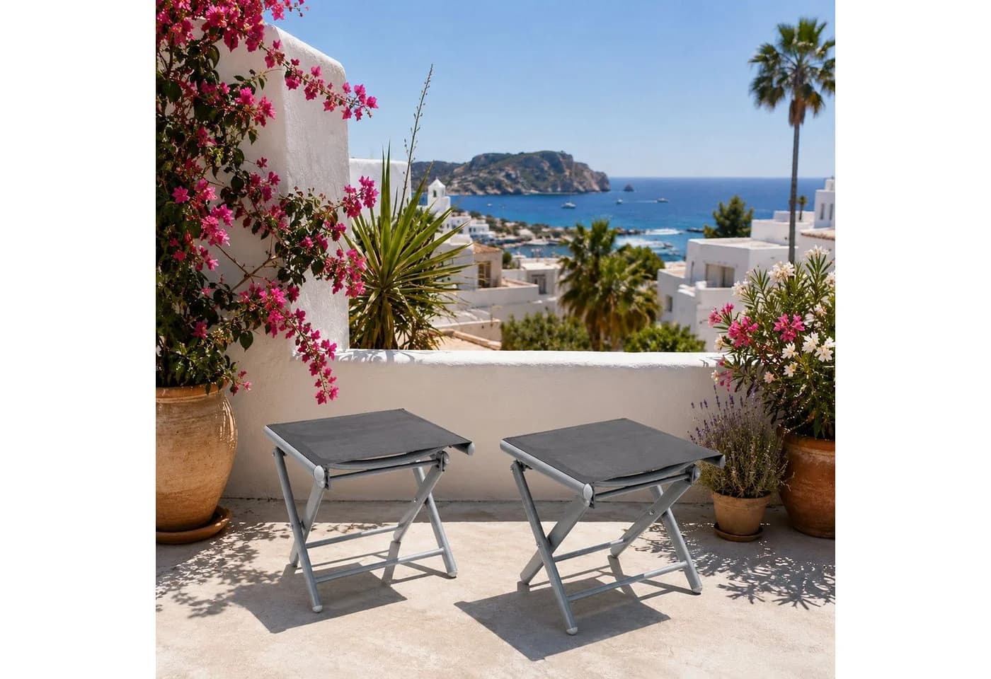 Mojawo Garten Klapphocker 2er Set Aluminium Textilen Anthrazit