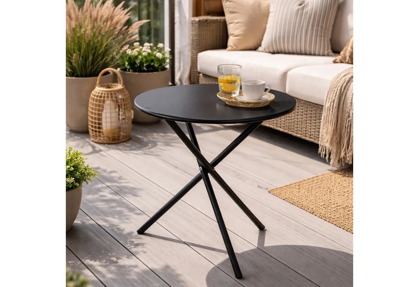Mojawo Bistrotisch Schwarz Stahl Rund Outdoor