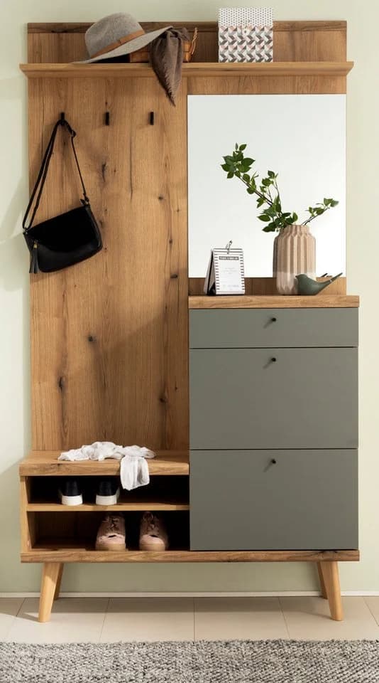 Furn.Design Kompaktgarderobe Juna Salbei Grün Eiche Dekor