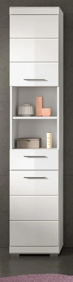 Inn.Furn Hochschrank Shawn Badschrank Weiß Hochglanz 2-türig 37 x 191 cm