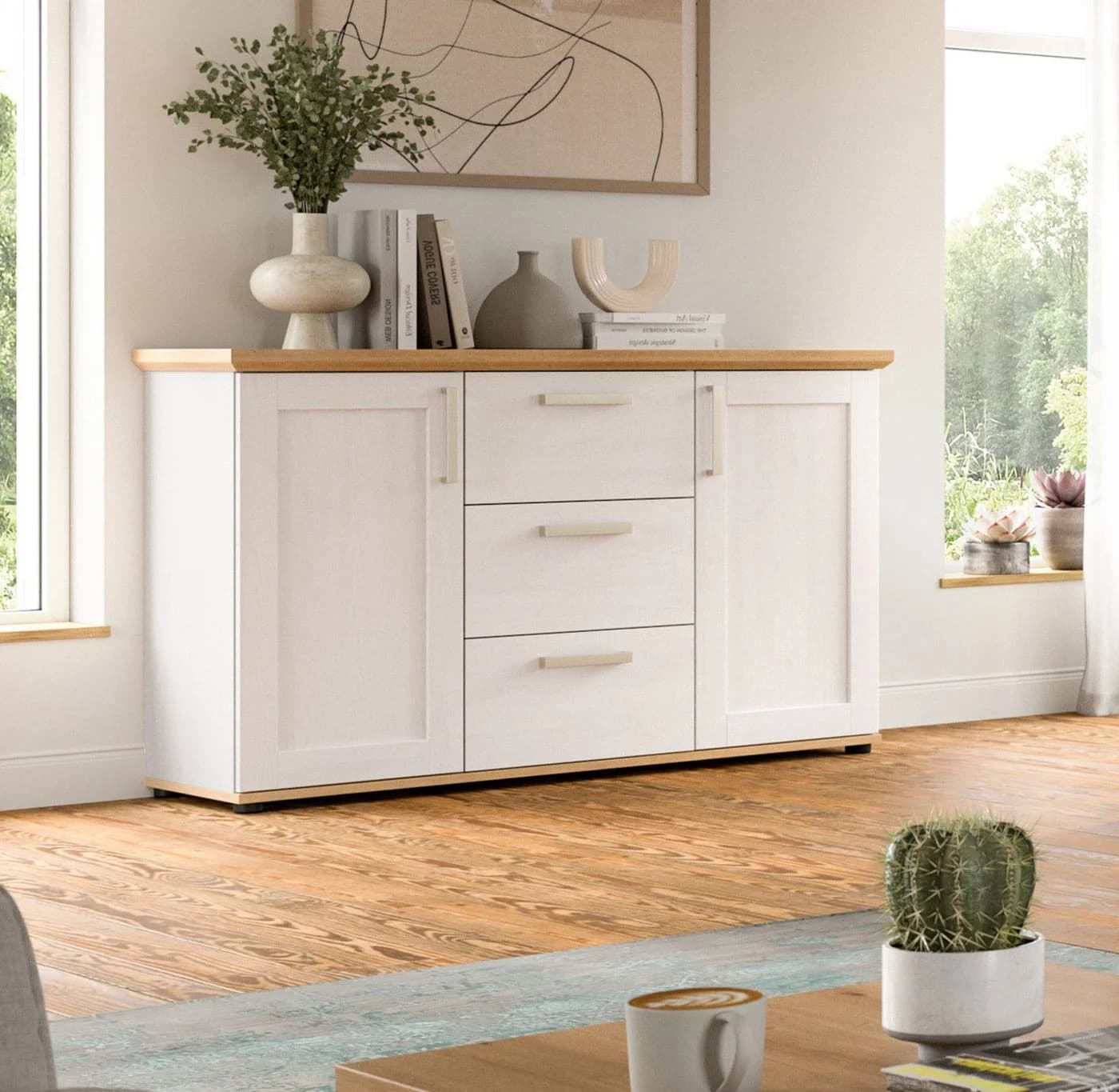 Inn.Furn Sideboard Mirano Weiß Landhaus Eiche Artisan
