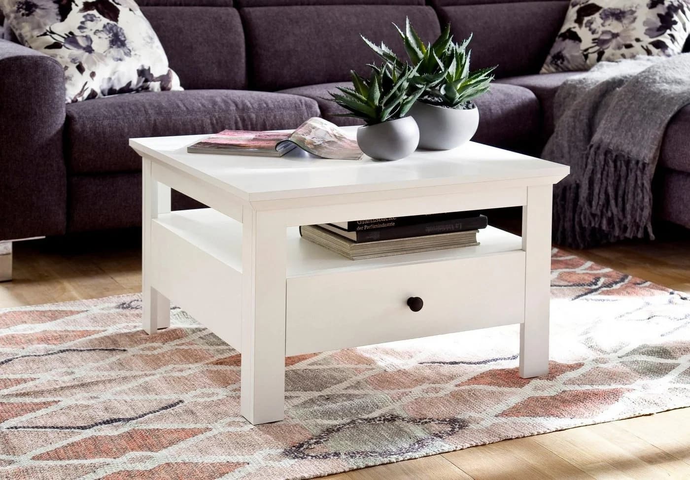 trendteam Couchtisch Baxter Weiß Landhaus mit Schubkasten und Ablage