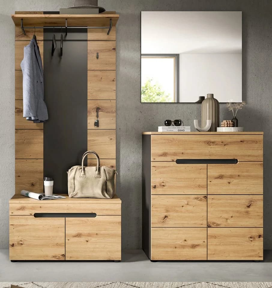 Inn.Furn Garderoben-Set Cooper 4-teilig Eiche Artisan Grau Soft-Close