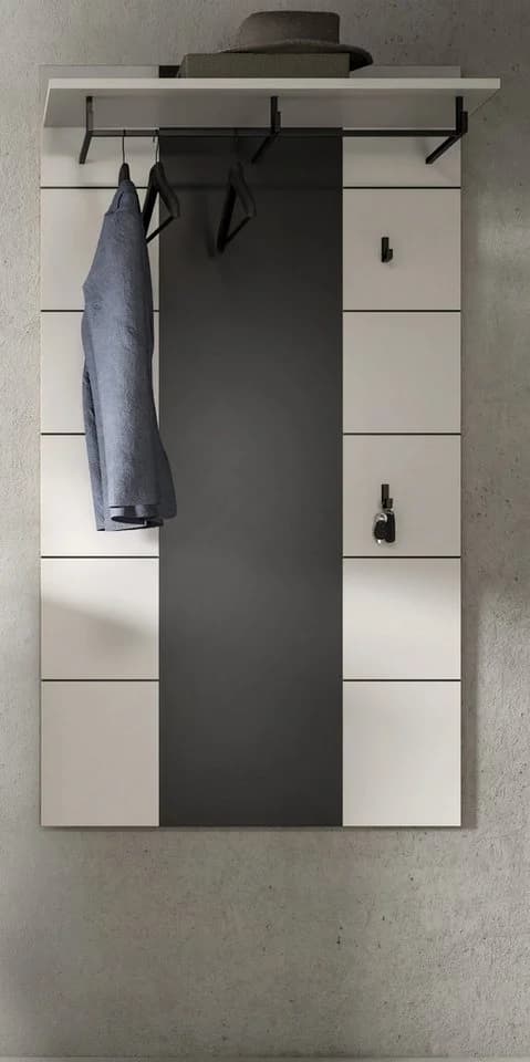 Inn.Furn Garderobenpaneel Cooper Weiß Grau Wandgarderobe mit Kleiderstange