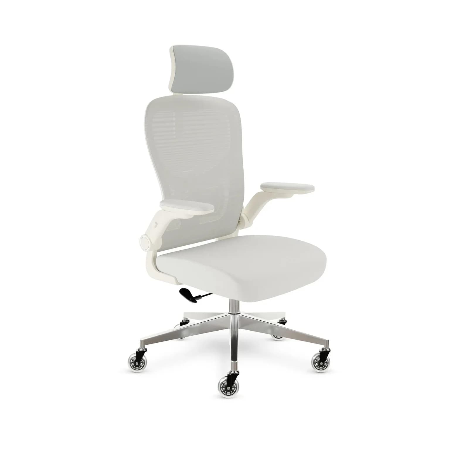 CLOUVOU SmartSeat Bürostuhl Ergonomisch Creme-Weiß mit 3D-Kopfstütze