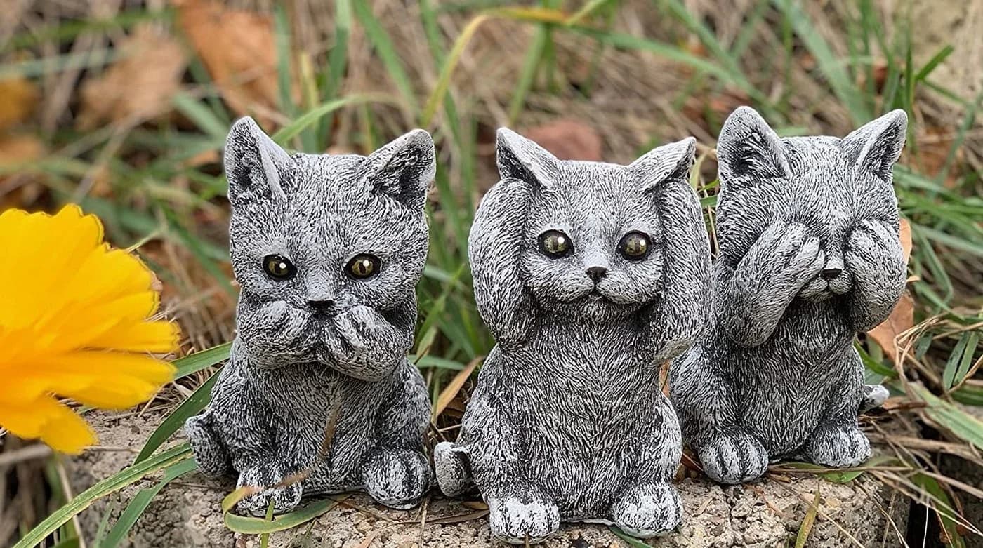 Stone and Style Gartenfigur Frostfeste Steinfiguren 3er-Set Katzen grau