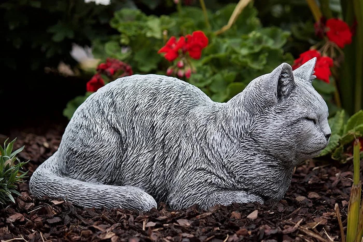Stone and Style Gartenfigur Steinfigur Katze Träumerle Grau
