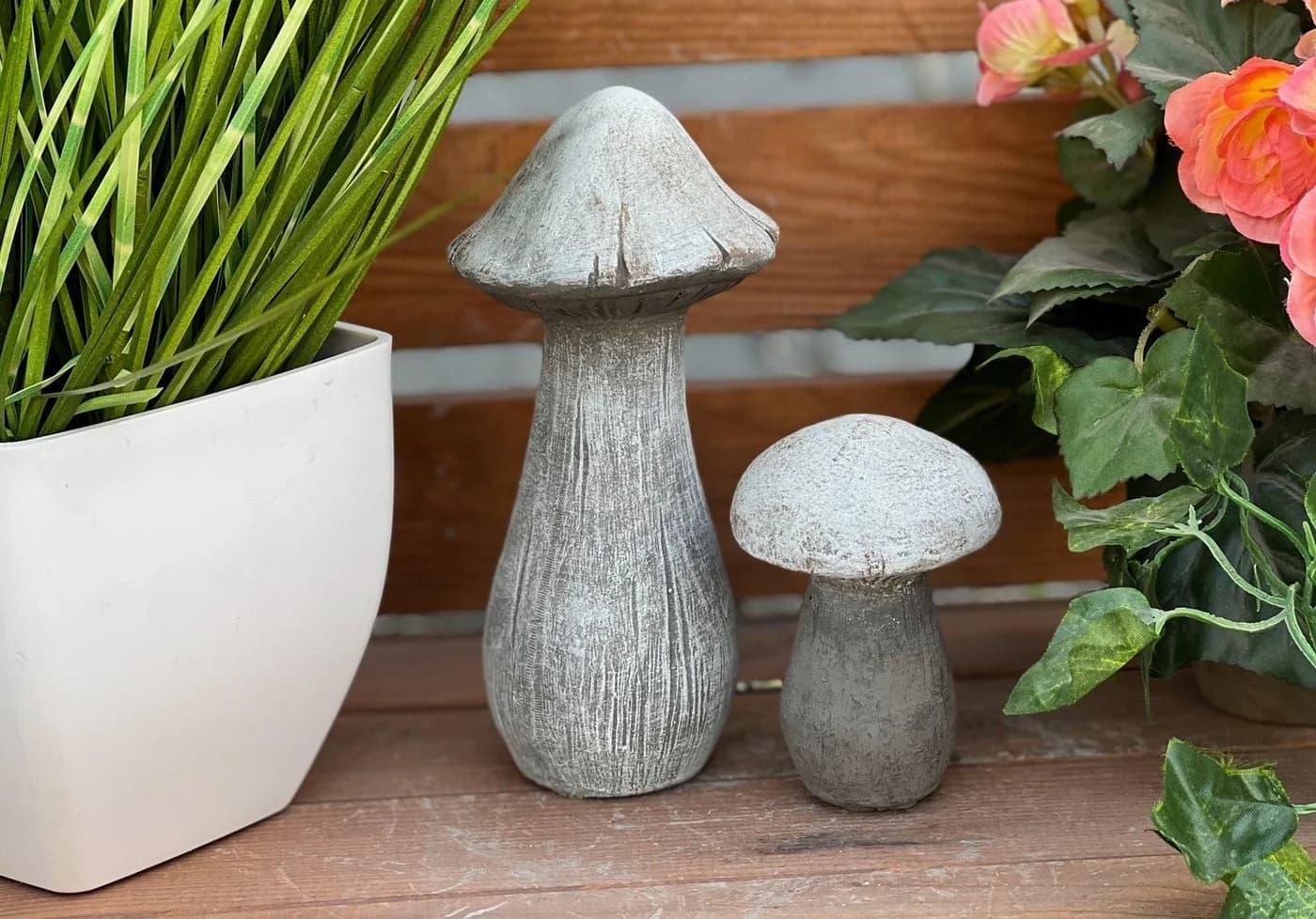 Stone and Style Steinfigur 2er-Set Waldpilze Grau Frostfest