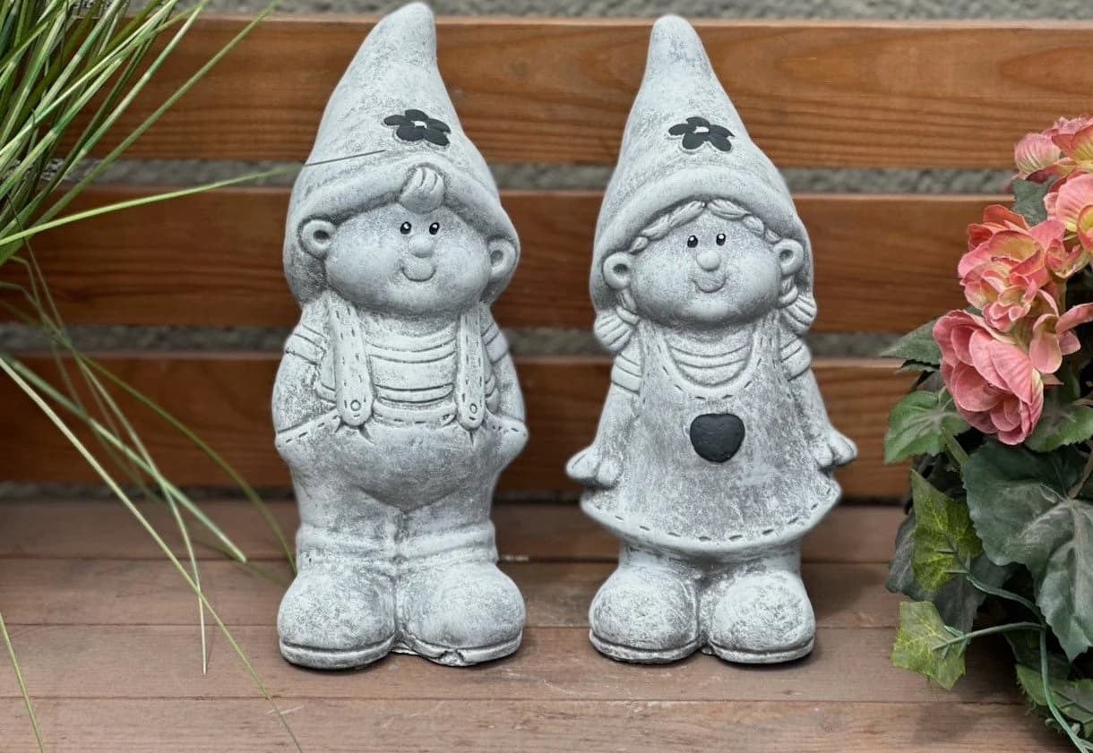 Stone and Style Gartenfigur Frostfeste Steinfiguren 2er-Set Wichtel Grau