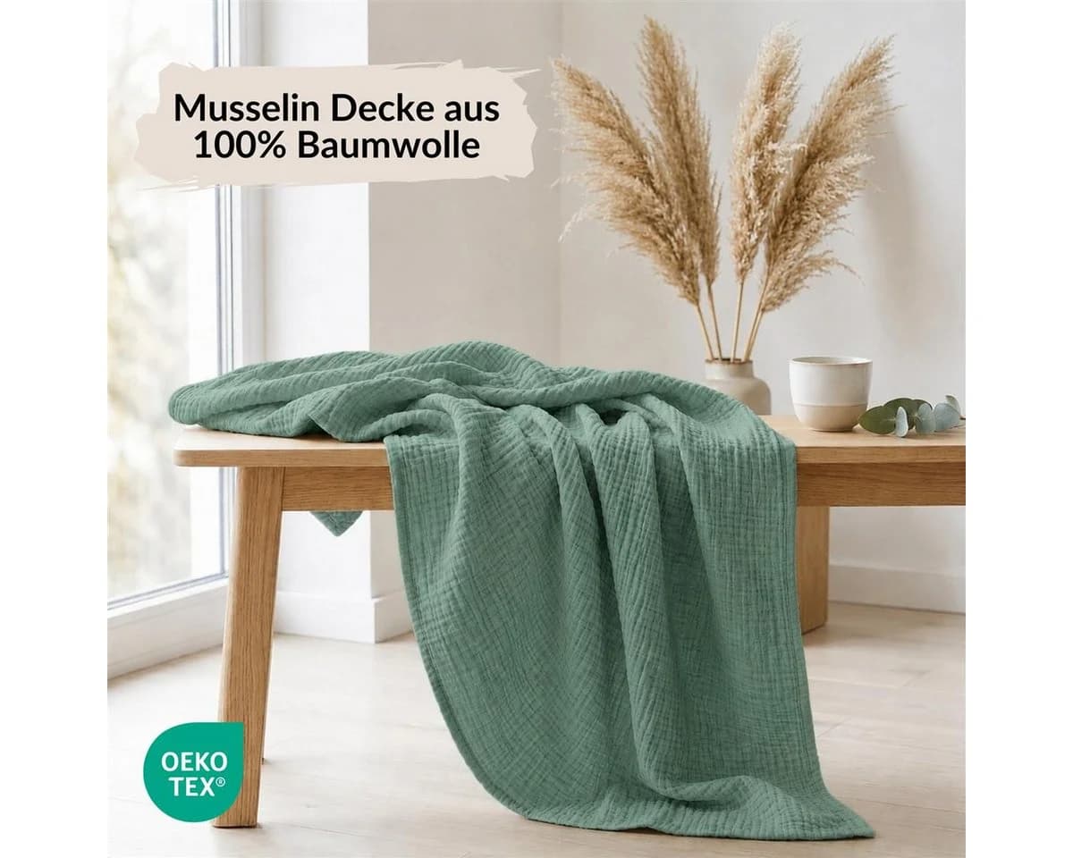 Carpe Sonno Musselin Wohndecke Grün 100% Baumwolle