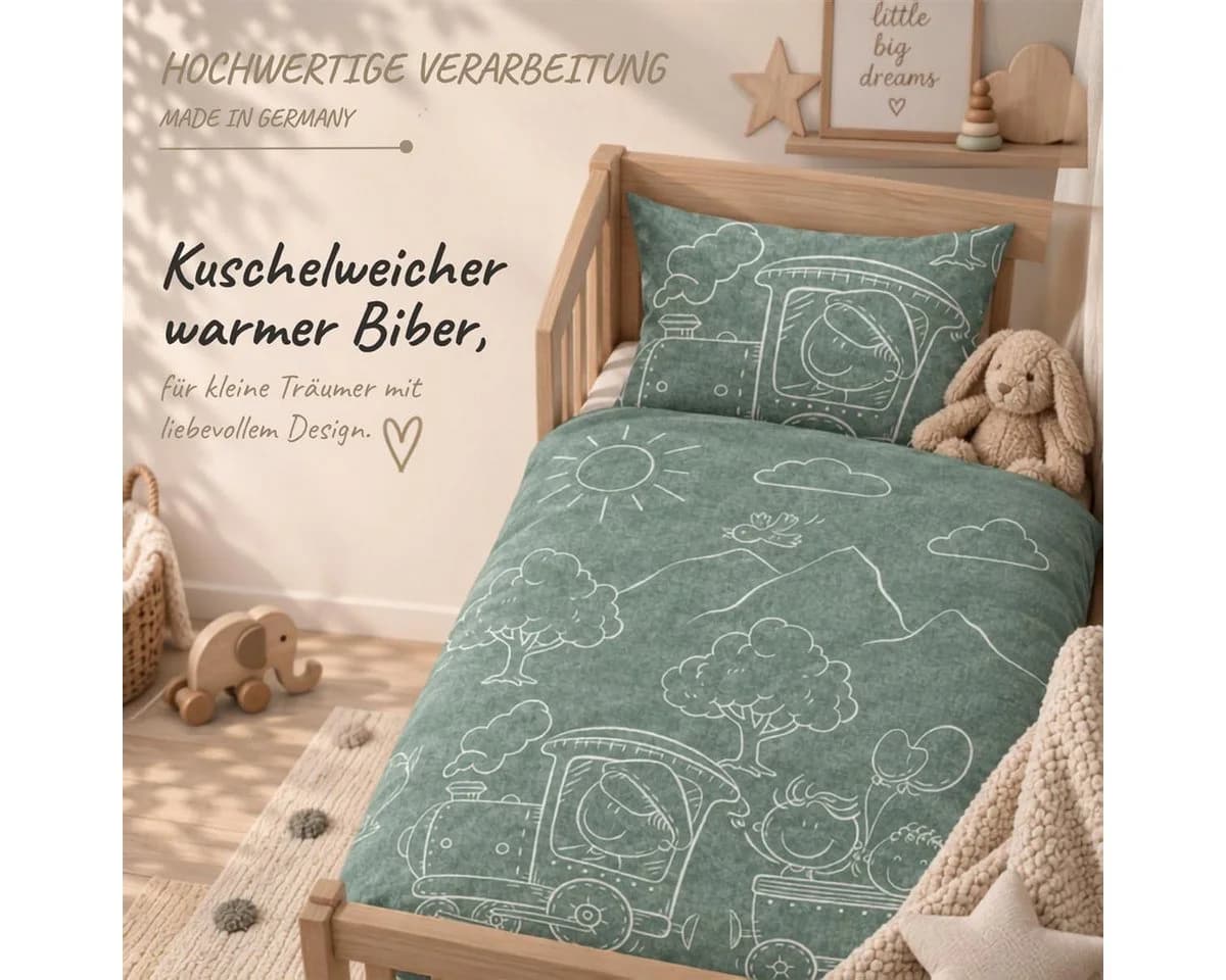 Carpe Sonno Kinderbettwäsche Biber 100% Baumwolle Grün Melange