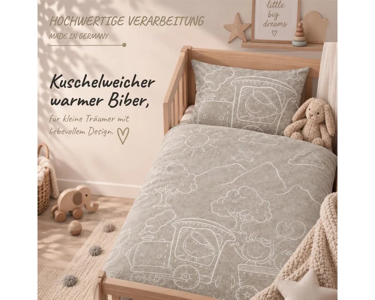 Carpe Sonno Kinderbettwäsche Biber 100% Baumwolle Beige Melange