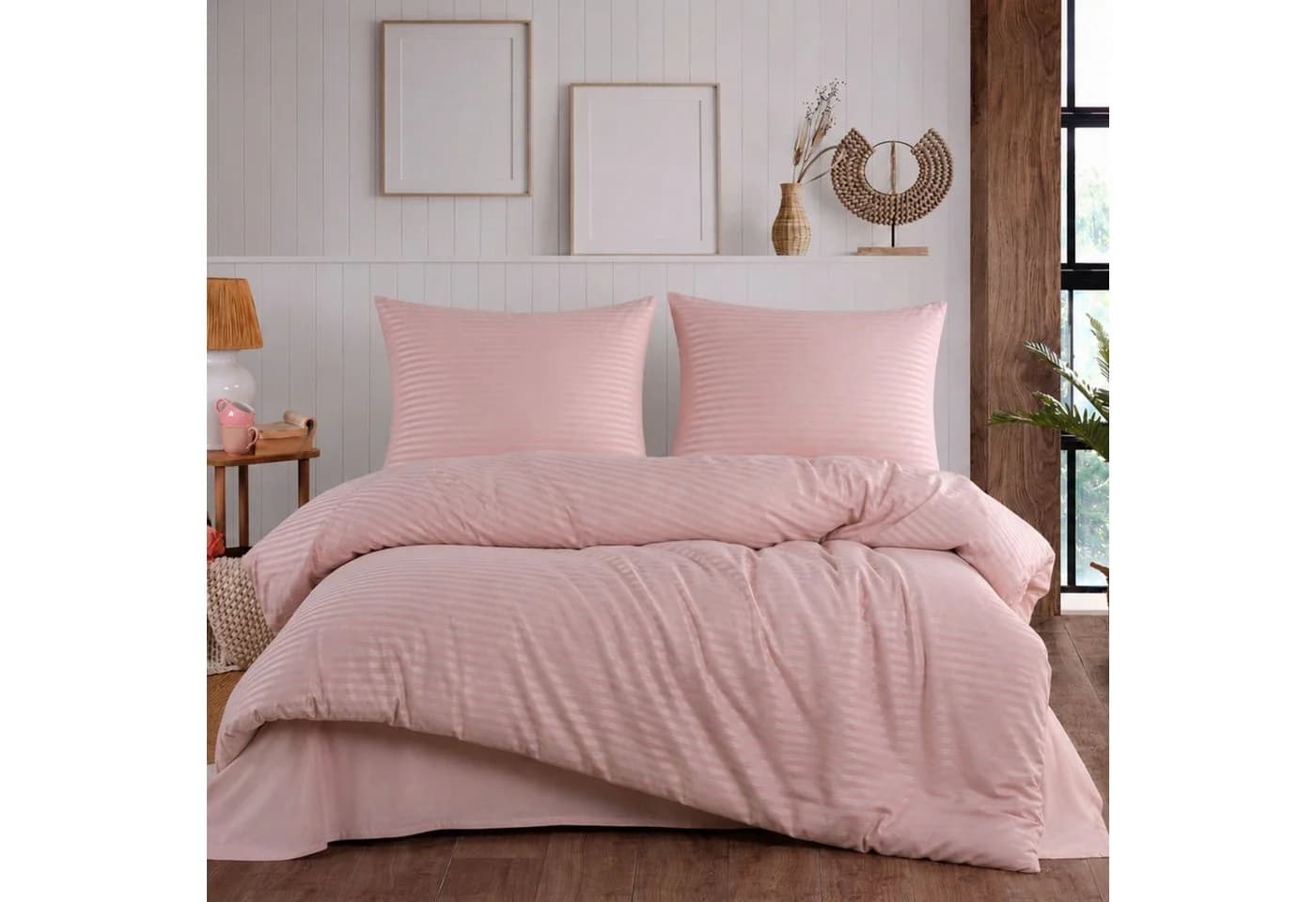ZIRVEHOME Bettwäsche Rosa Damast Streifen 3-teilig Baumwolle