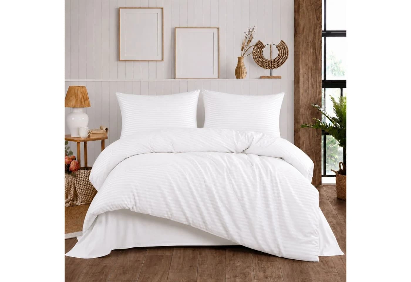 ZIRVEHOME Bettwäsche-Set 3-tlg. Weiß Damast Streifen 240x220 cm