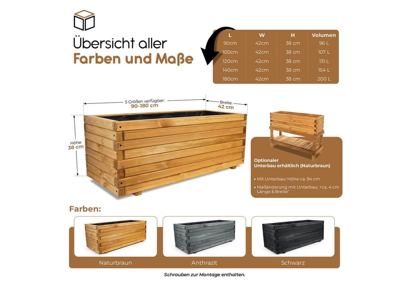 BooGardi Pflanzkasten Anthrazit Kiefernholz