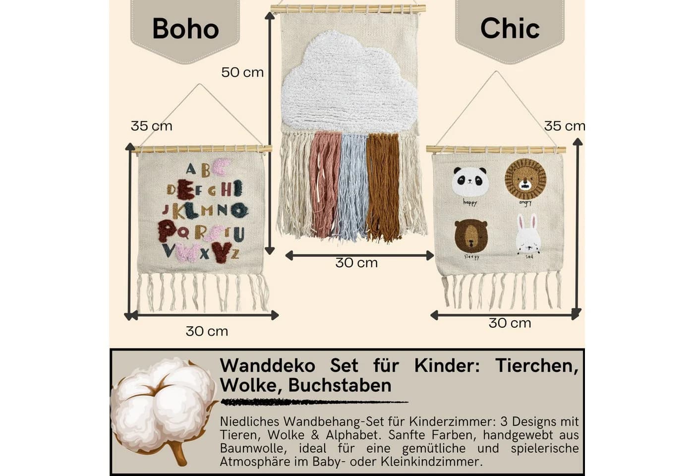 Marrakesch Orient & Mediterran Interior Wanddeko 3er Set Baumwolle Bunt