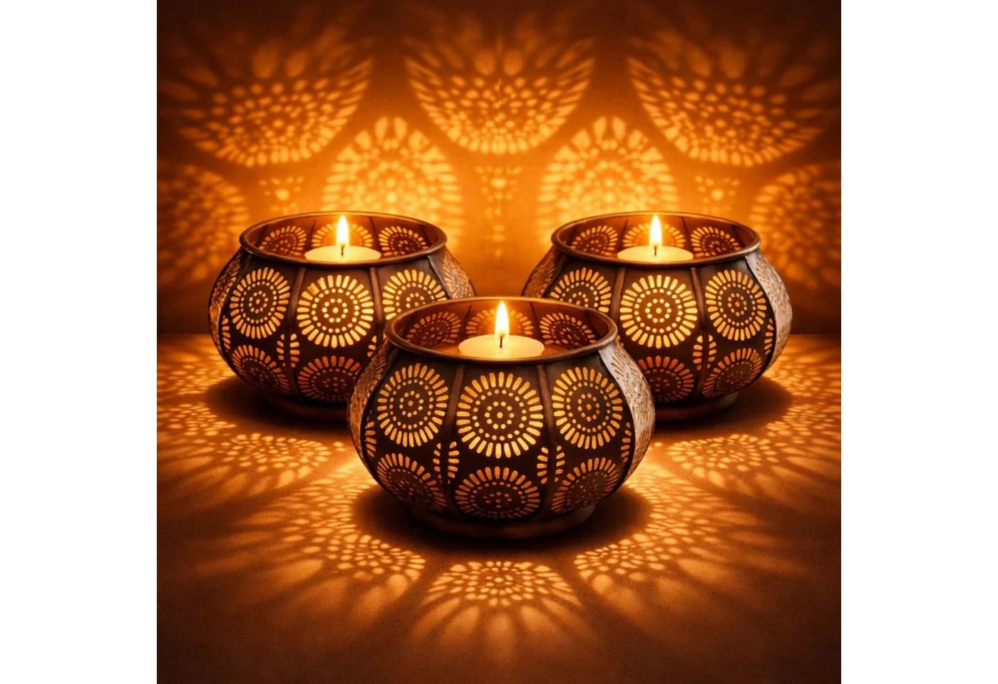 Sabah 3er Set Teelichthalter Orientalisch Metall Boho Windlicht