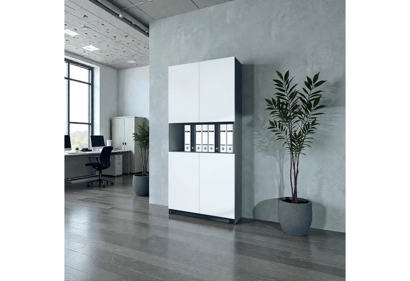 InnoFurn Aktenschrank Elona M2 Weiß Push-to-Open Soft-Close