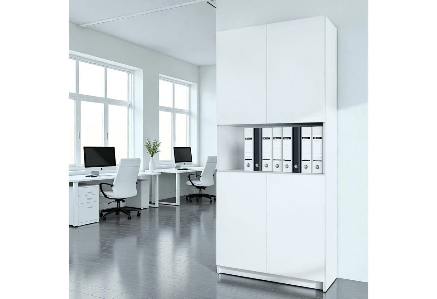 InnoFurn Aktenschrank Elona M2 Büroschrank Weiß Push-to-Open