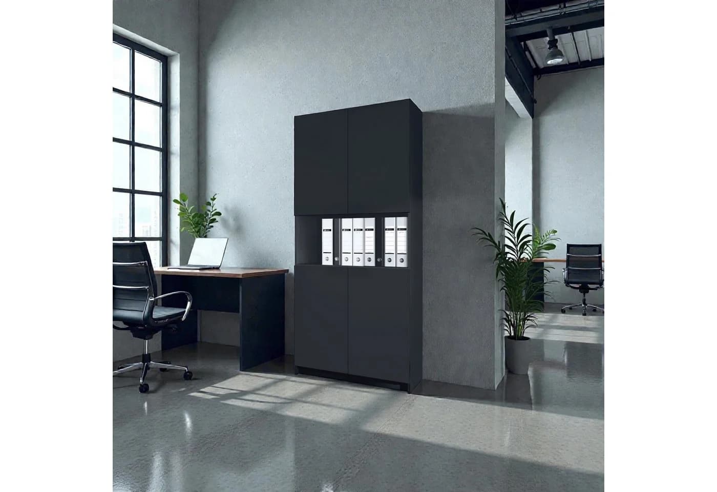 InnoFurn Aktenschrank Elona M2 Schwarz Push-to-Open Soft-Close
