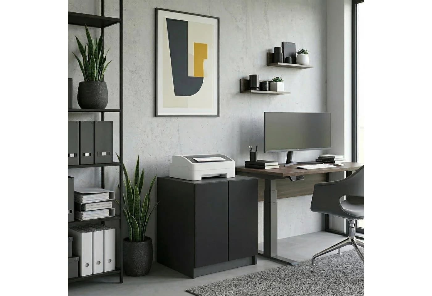 InnoFurn Druckerkommode Elona Schwarz Soft-Close & Push-to-Open