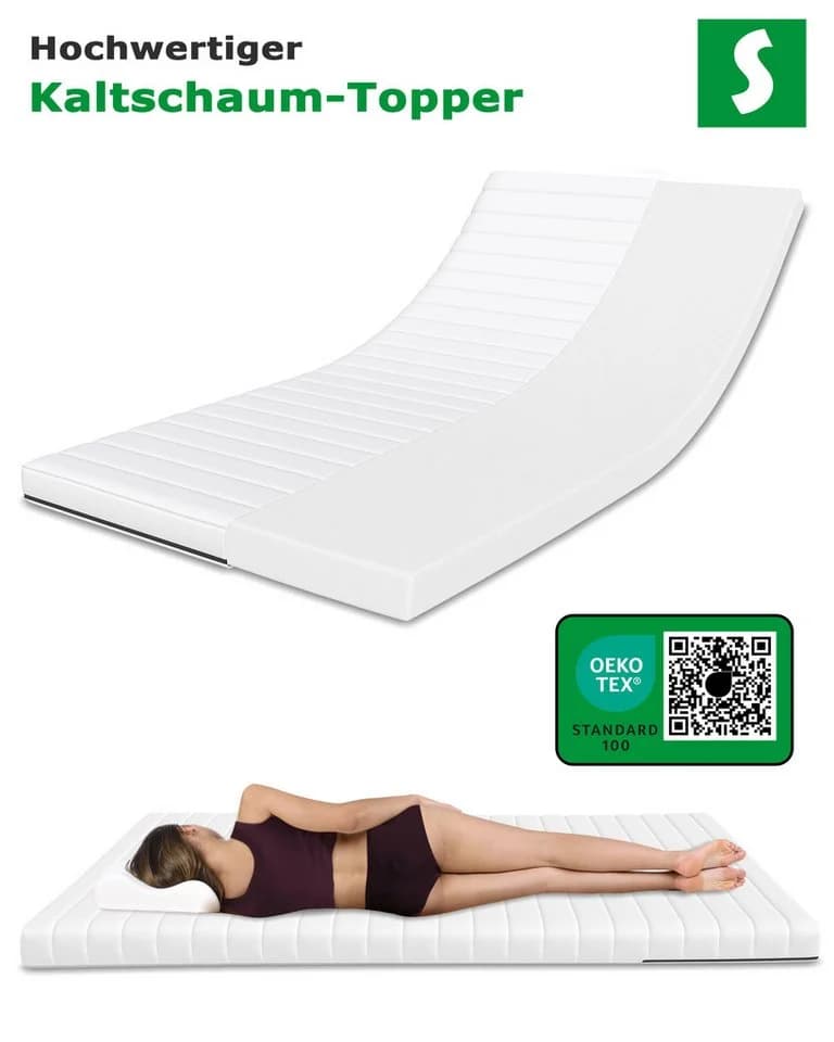 Schlaftroll Kaltschaum-Topper 10cm Härtegrad H3 Mikrofaser-Bezug