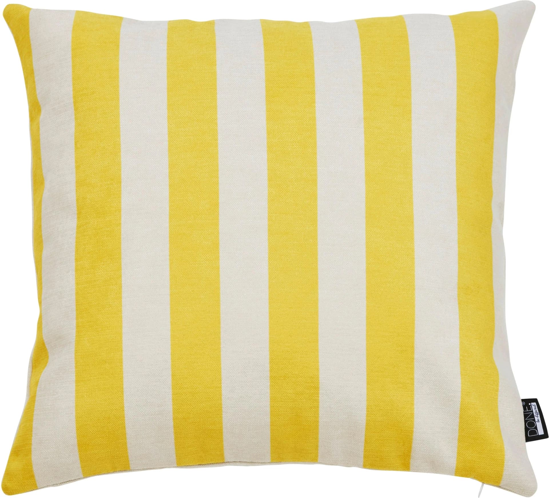 DONE. Dekokissen Hülle STRIPES Beige Neon-Gelb Schriftzug 45x45 cm