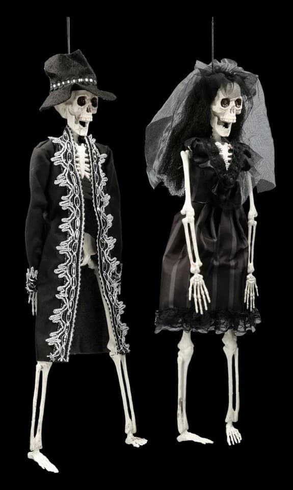 Figuren Shop GmbH Halloween Deko Set Hängende Skelette Braut & Bräutigam Schwarz