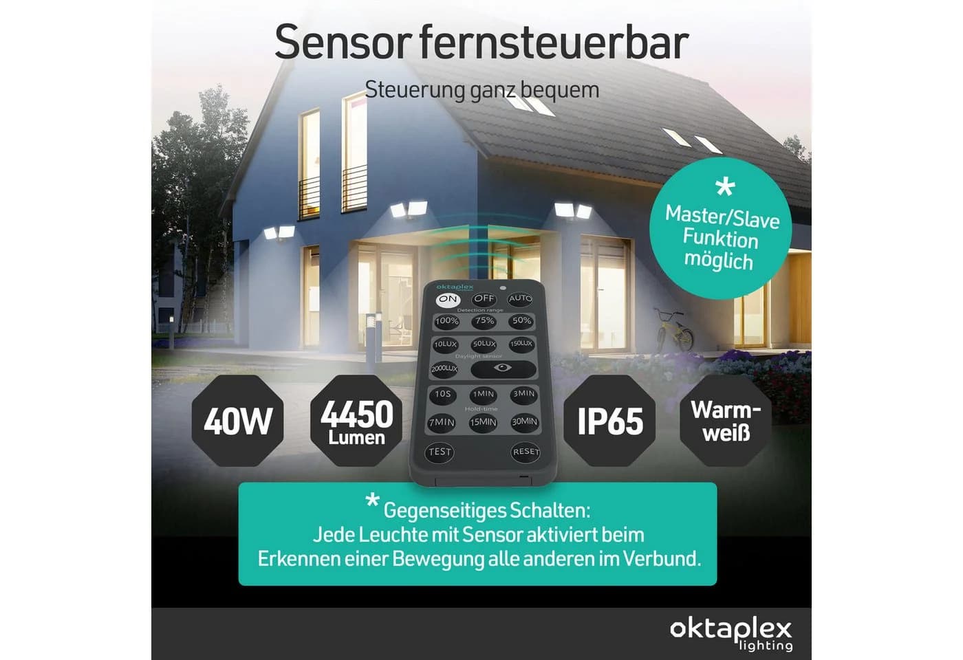 Oktaplex lighting LED Außen-Wandleuchte Cali Dos mit Bewegungsmelder