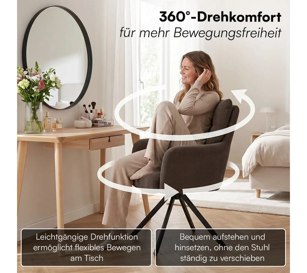 skølm Esszimmerstuhl Arvakr 2er-Set Braun Cord 360° drehbar