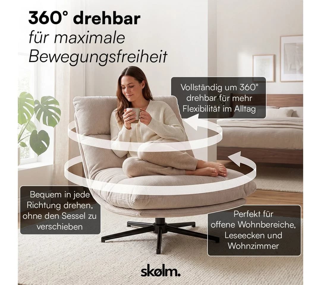 skølm Relaxsessel Hnoss Cord Beige 360° drehbar verstellbar