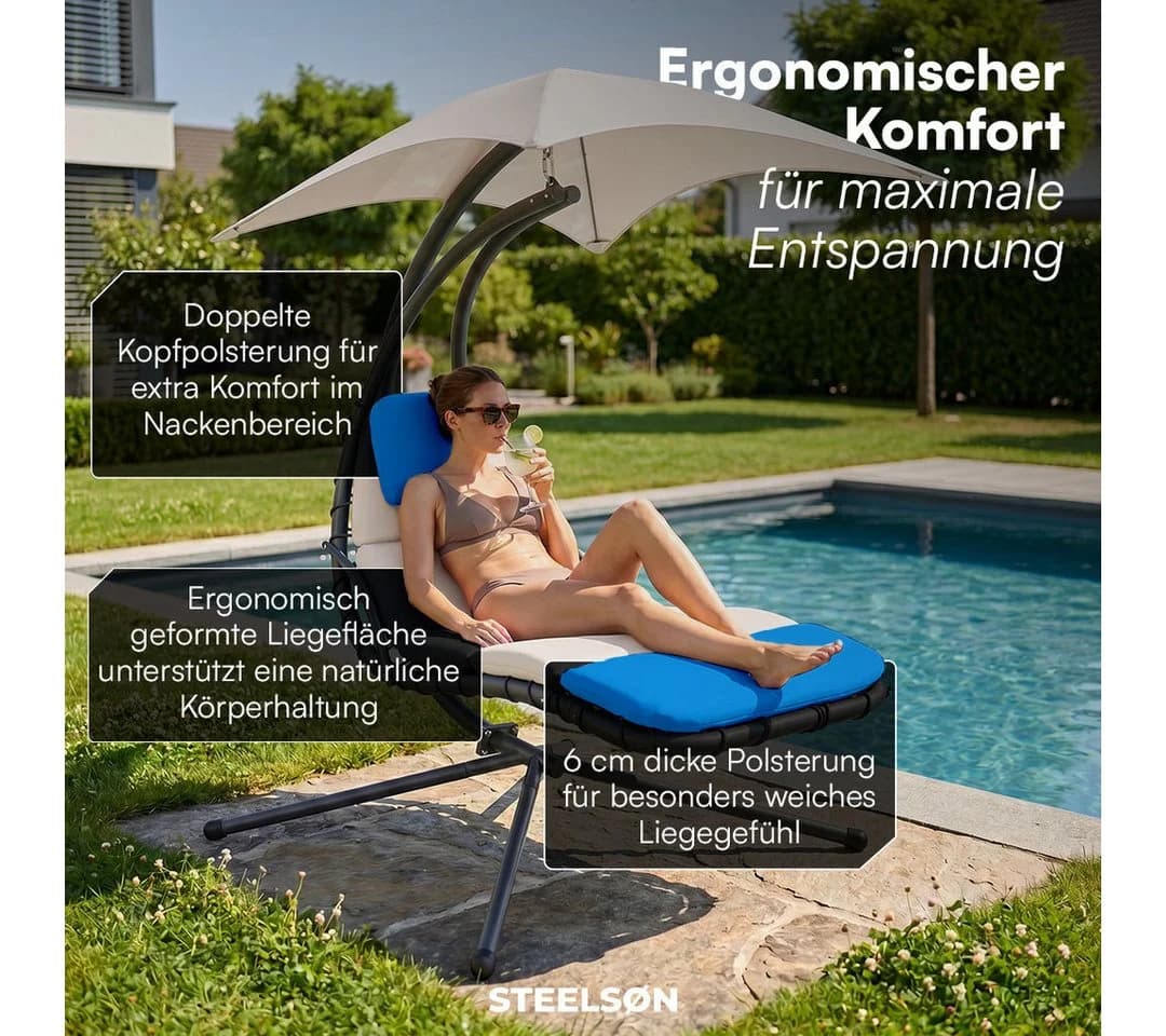 STEELSØN Schwebeliege Nyria mit Sonnendach Beige