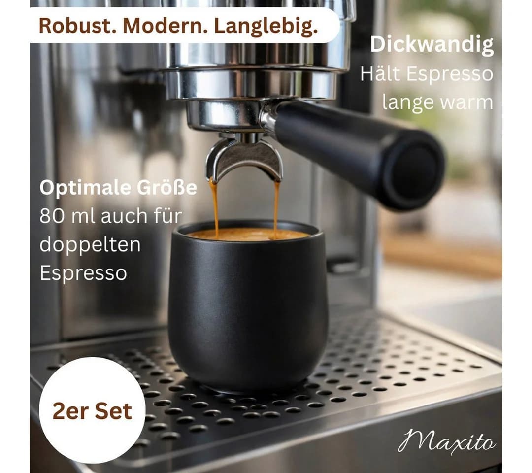 Maxito Espressotassen Set 2-tlg. Schwarz Steingut 80 ml