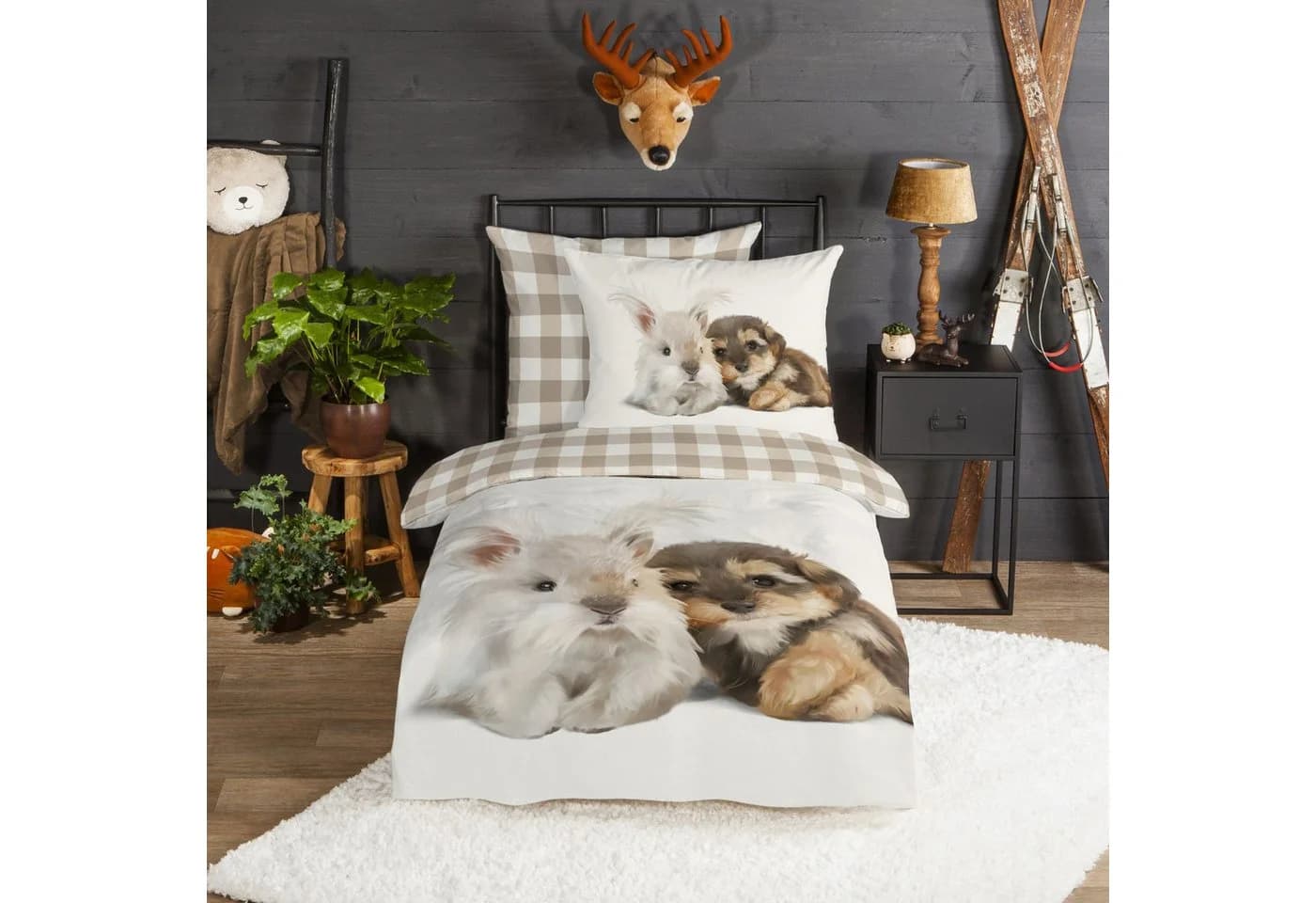 JACK Wendebettwäsche Flanell 135x200 Tierdesign Weiß
