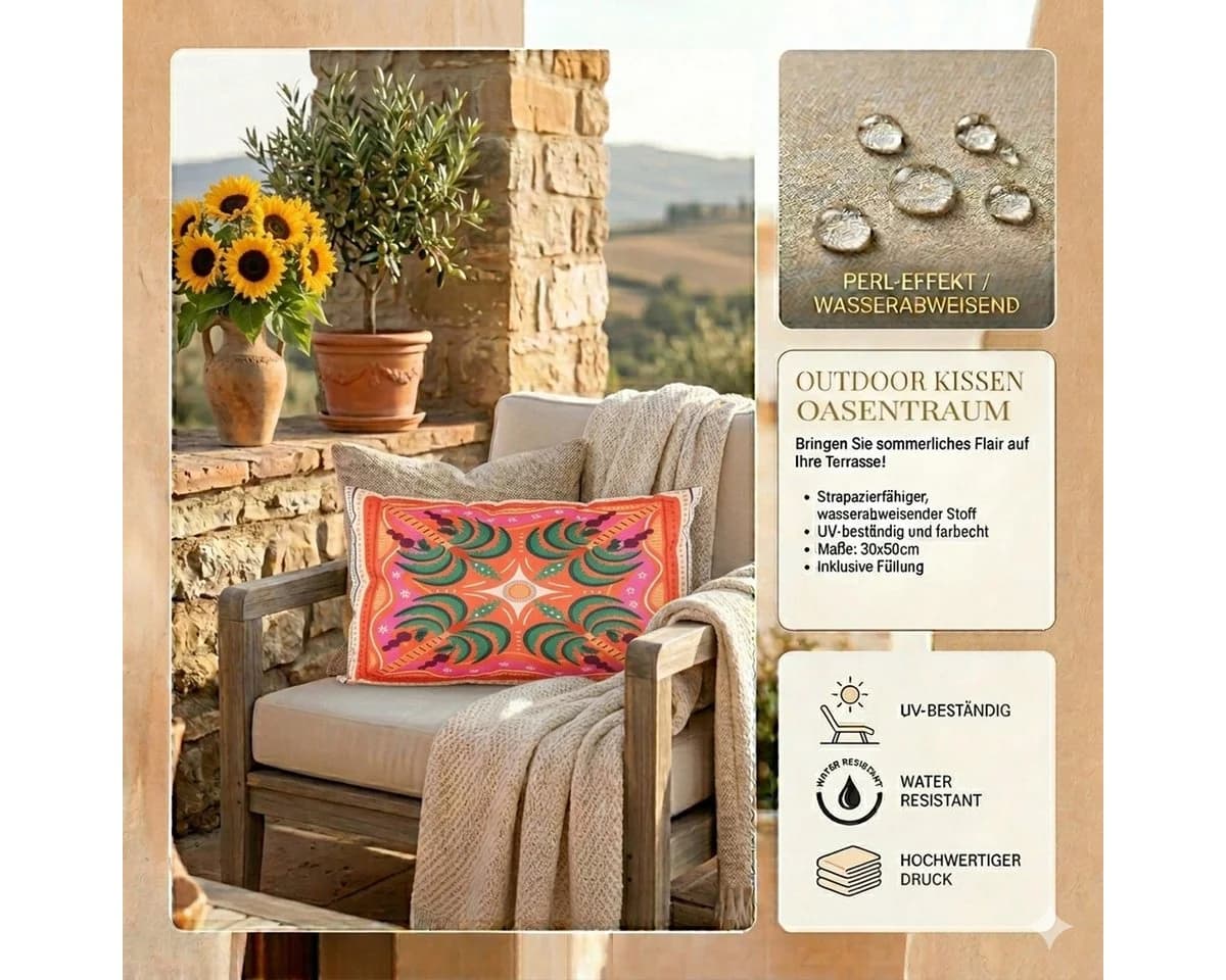 JACK Dekokissen Outdoor Lounge Kissen 30x50cm Motiv inkl. Füllung