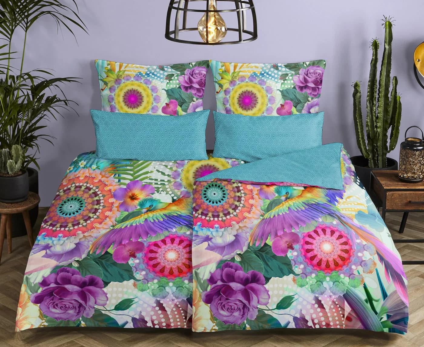 JACK Wendebettwäsche Mandala Jungle Satin 135x200cm Bunt