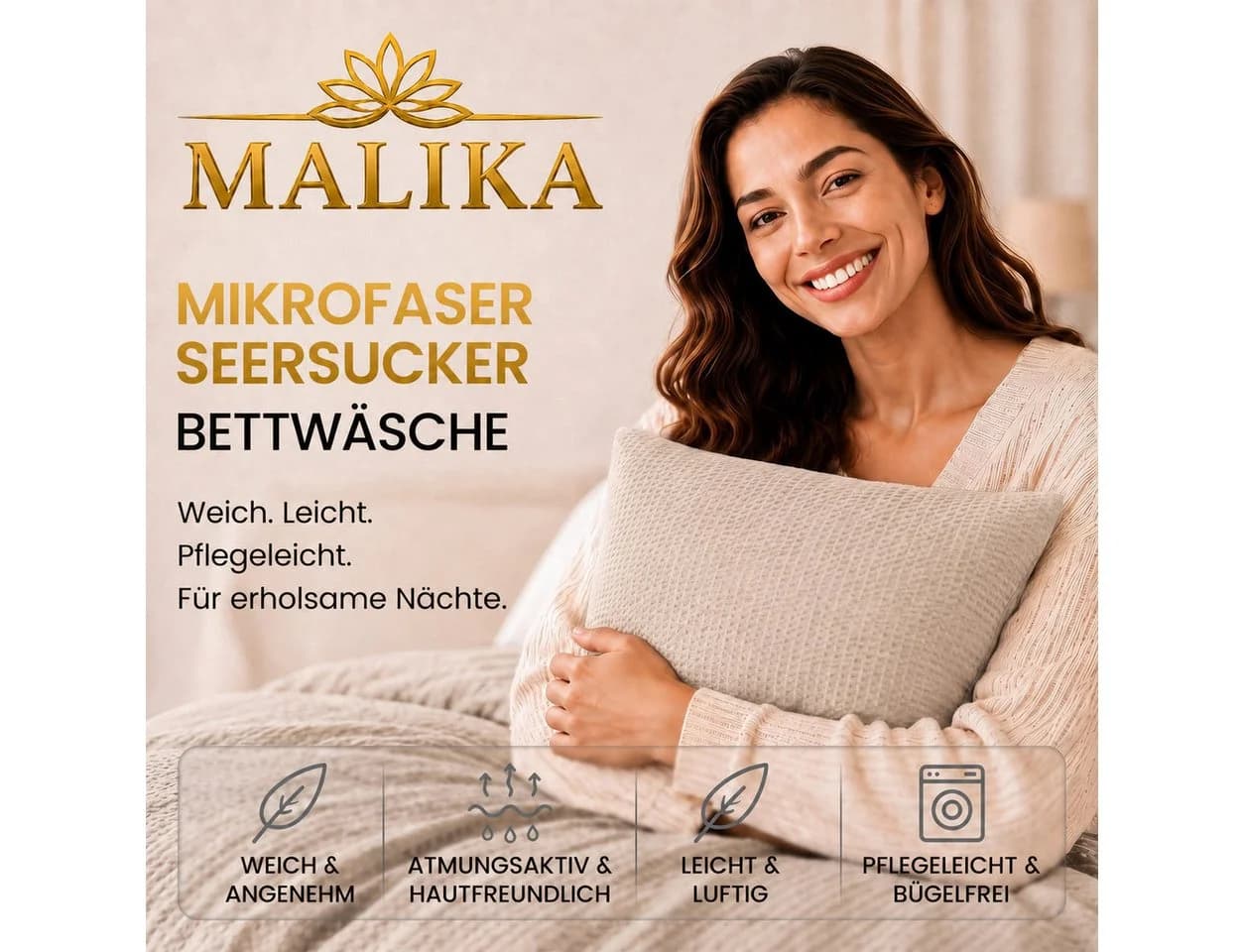 Malika Mikrofaser Bettwäsche Set Beige Seersucker 2-teilig
