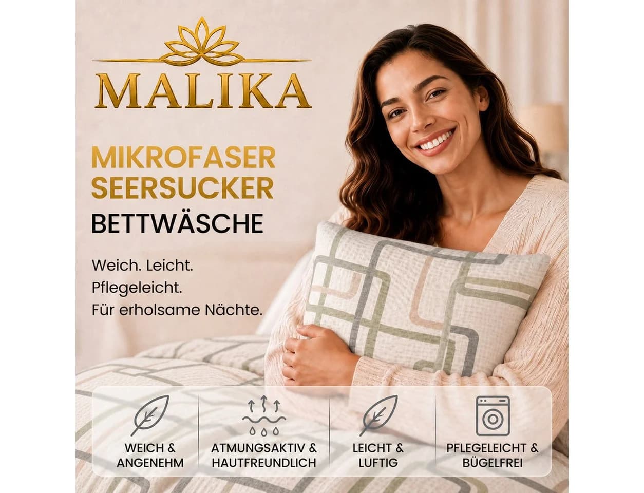 Malika Bettwäsche 100% Mikrofaser Seersucker Weiß