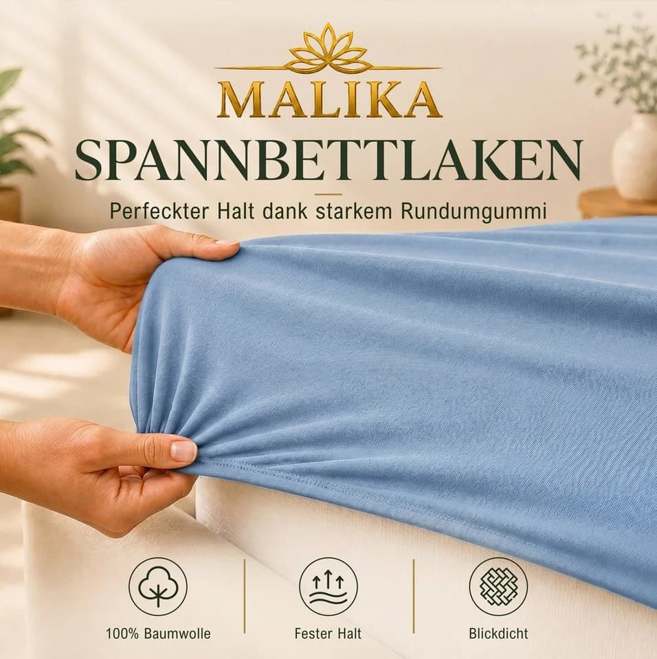 Malika Spannbettlaken Blau 100% Baumwolle Jersey Gummizug
