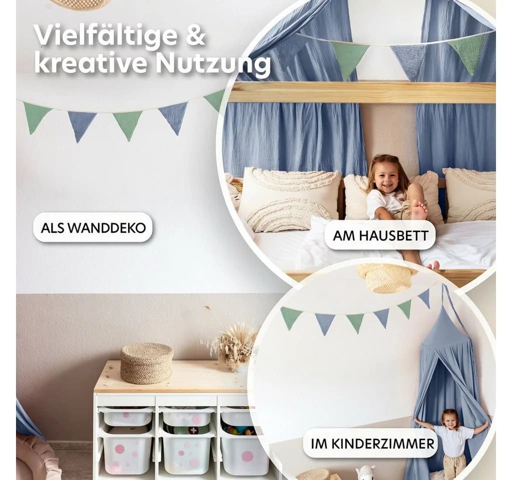lilimaus Wimpelkette Sternenkette Kinderzimmer Musselin 12 Farben