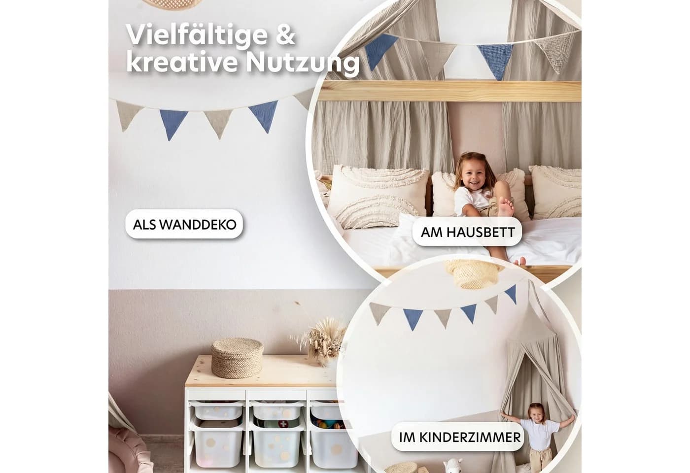 lilimaus Wimpelkette Sternenkette Kinderzimmer Musselin 12 Farben